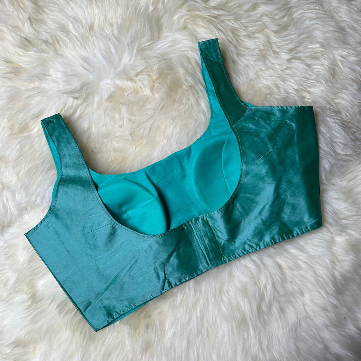 Turquoise Plain Silk Blouse with Sleeves – Fits 32 to 38 - swadeshsouq.com
