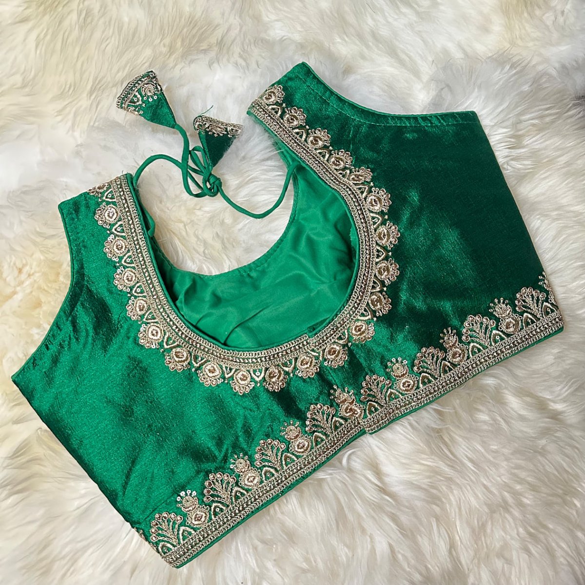 Vibrant Green Silk Blouse with Exquisite Embroidery – Fits 32 to 38 - swadeshsouq.com