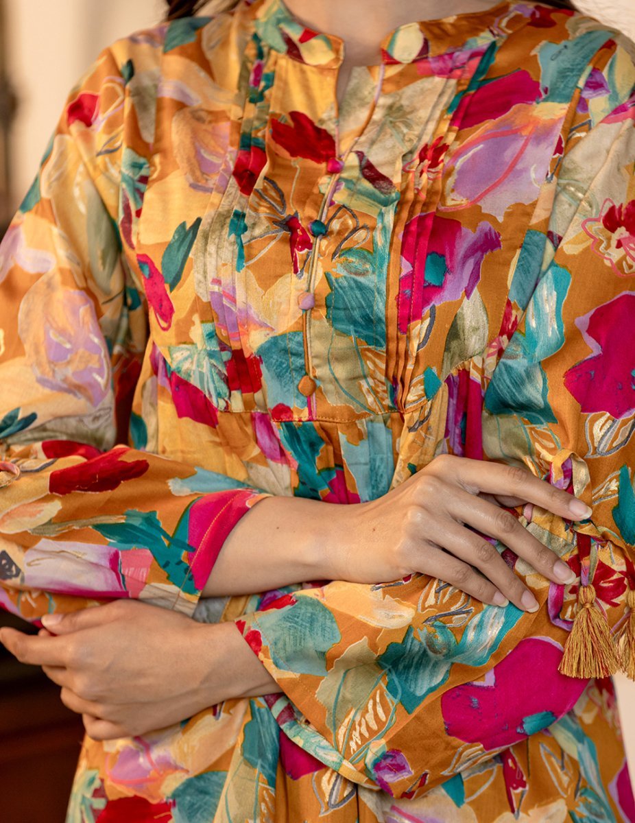 Vibrant Multi - Color Floral Printed Butter Cotton Co - Ord Set - swadeshsouq.com