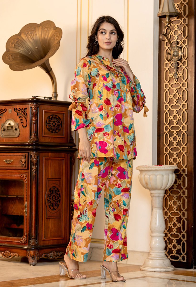 Vibrant Multi - Color Floral Printed Butter Cotton Co - Ord Set - swadeshsouq.com