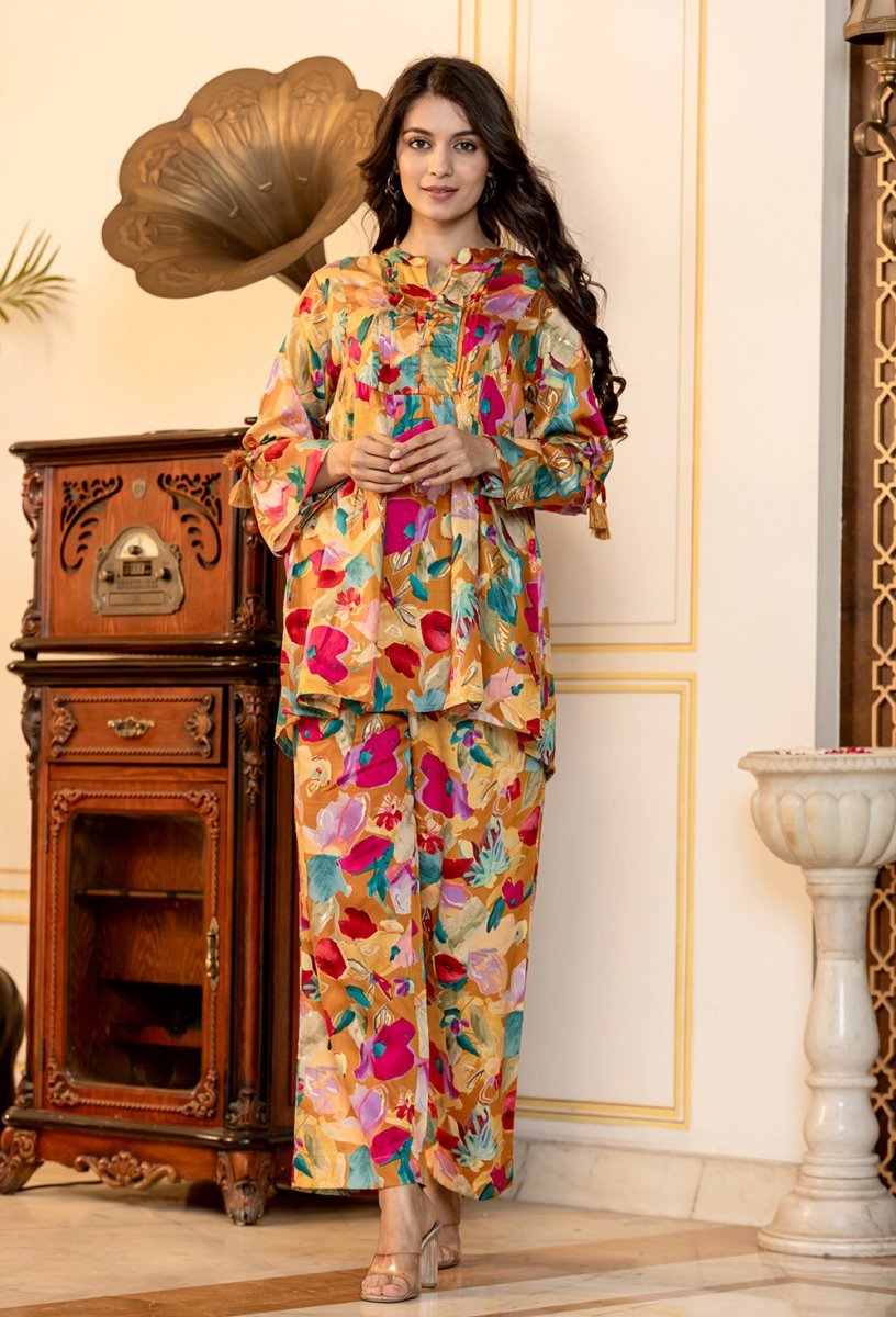 Vibrant Multi - Color Floral Printed Butter Cotton Co - Ord Set - swadeshsouq.com