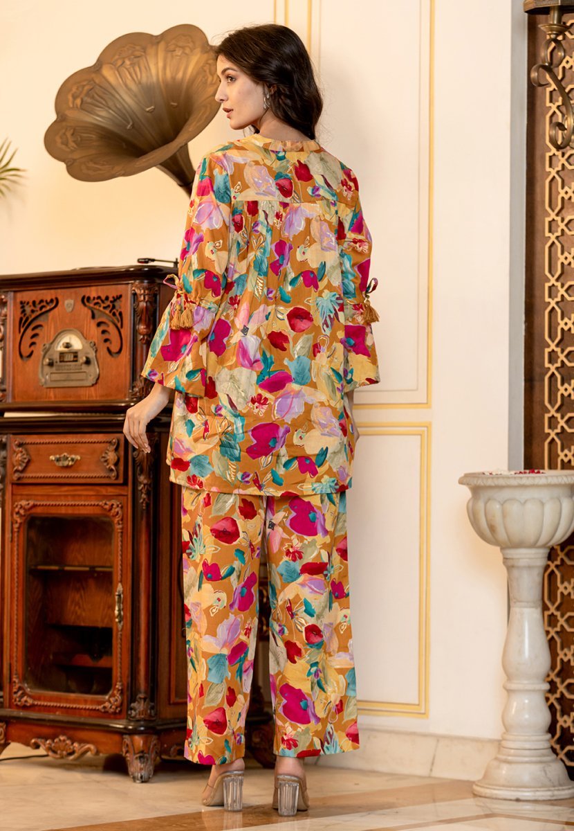 Vibrant Multi - Color Floral Printed Butter Cotton Co - Ord Set - swadeshsouq.com