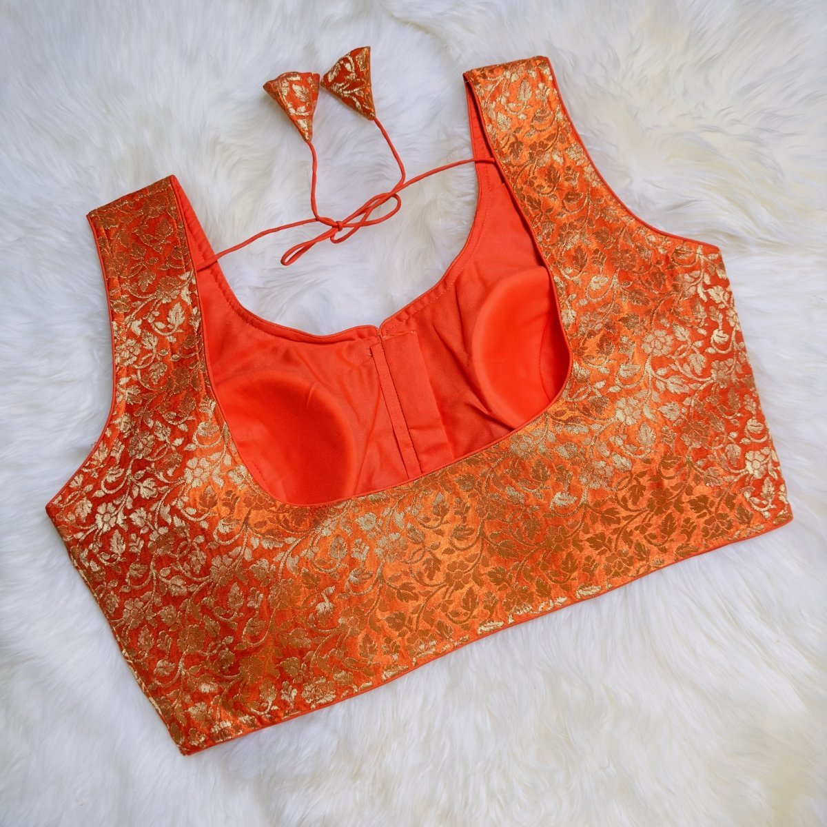 Vibrant Orange Brocade Silk Blouse - Radiant Festive Glamour - swadeshsouq.com