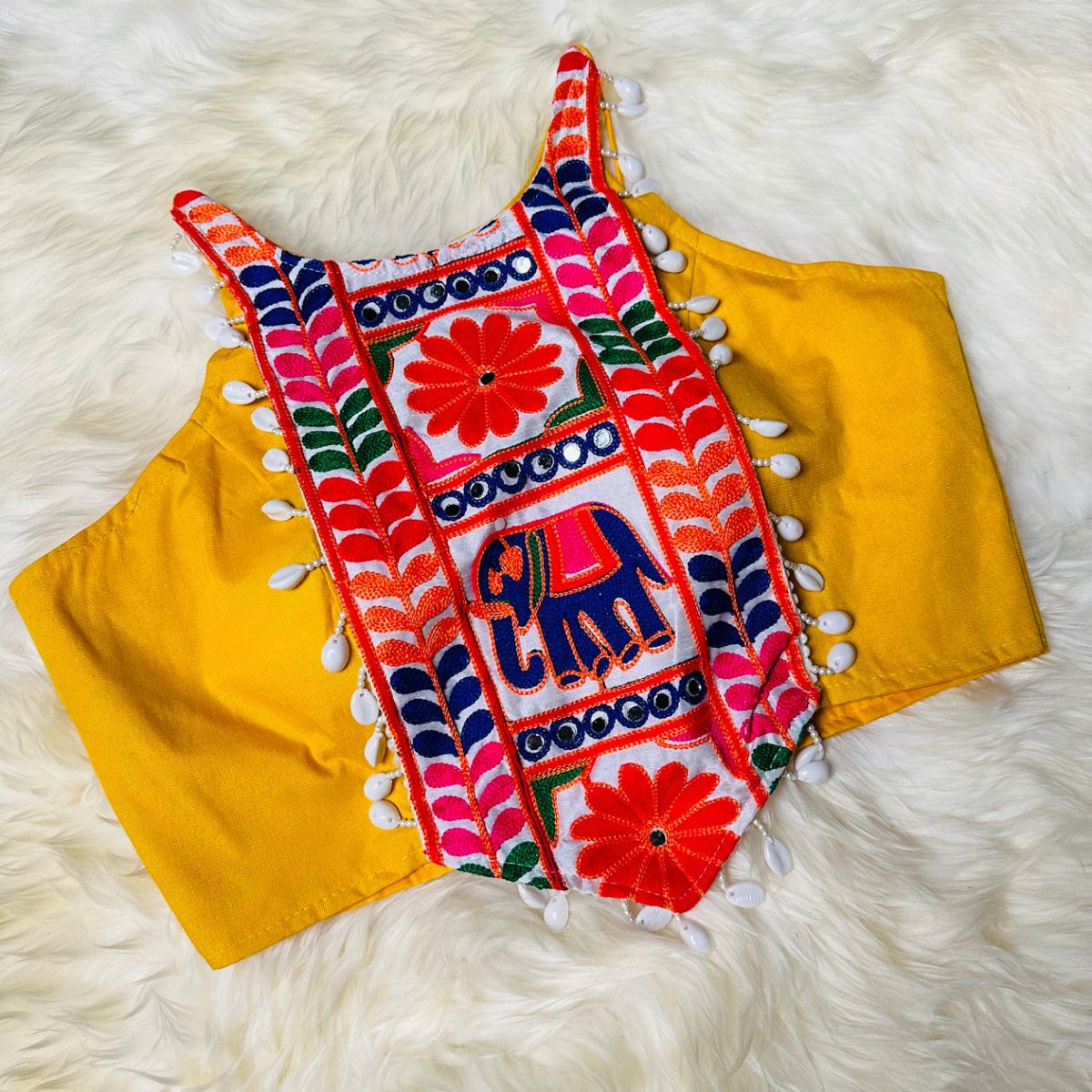 Vibrant Sunshine Yellow Dandiya Blouse in Pure Cotton – Sleeveless, Size 32 - 40 - swadeshsouq.com
