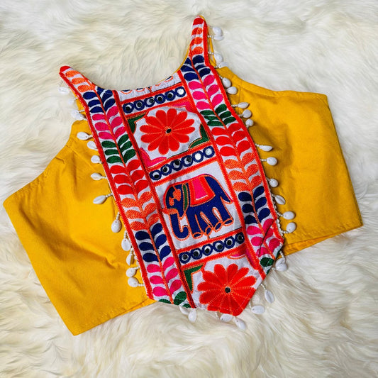 Vibrant Sunshine Yellow Dandiya Blouse in Pure Cotton – Sleeveless, Size 32 - 40 - swadeshsouq.com