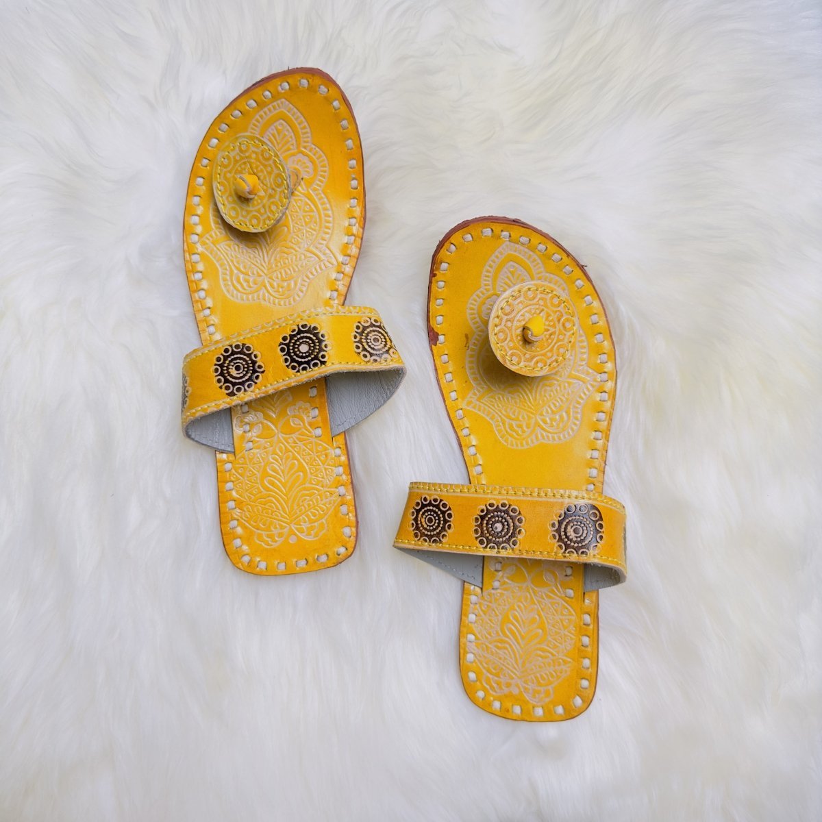 Vibrant Yellow Handcrafted Kolhapuri Sandals – Traditional Elegance Reimagined - swadeshsouq.com