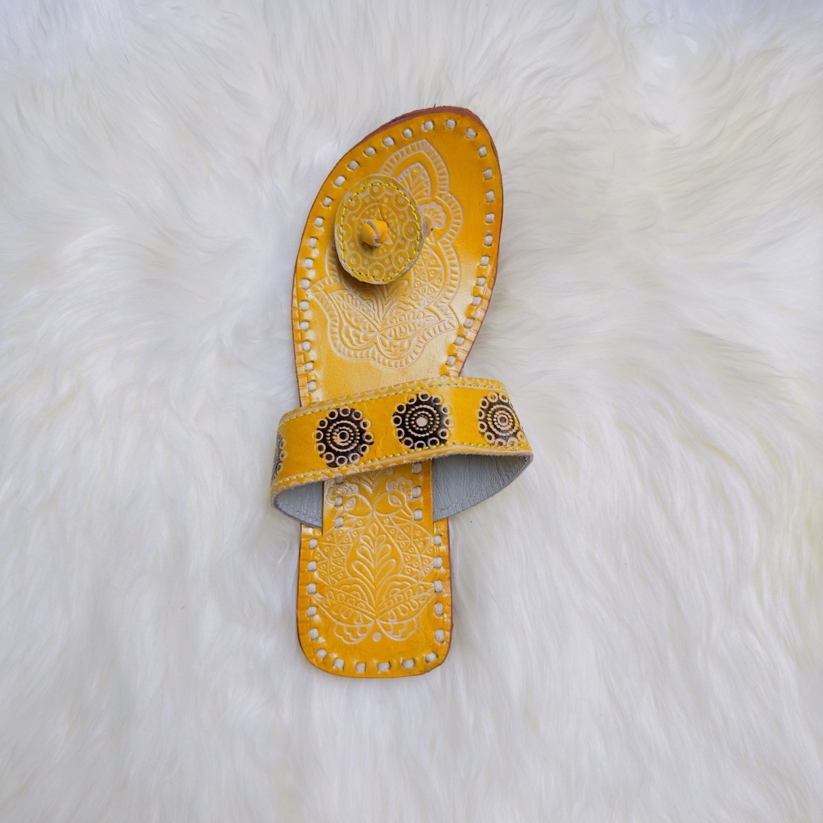 Vibrant Yellow Handcrafted Kolhapuri Sandals – Traditional Elegance Reimagined - swadeshsouq.com