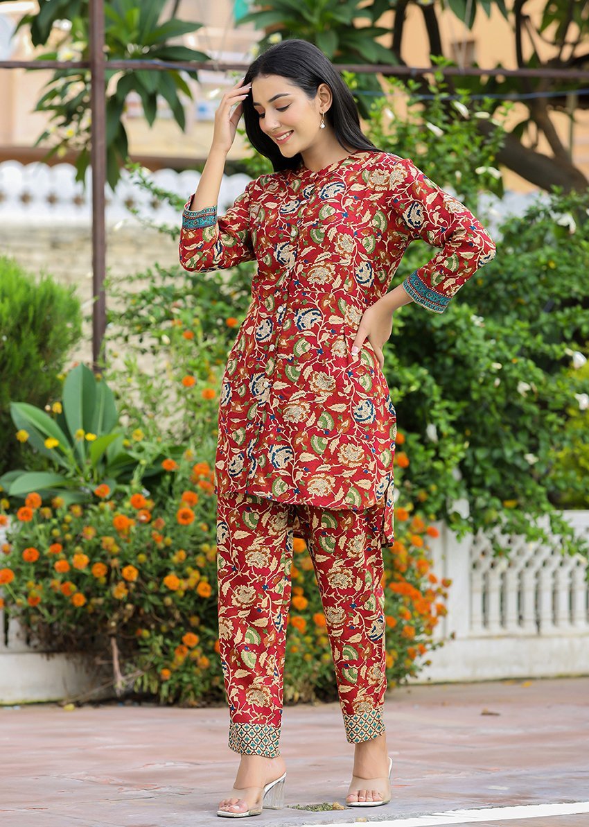 Women's Maroon Kalamkari Co - Ord Set in viscose rayon | Elegant & Comfortable Fashion - swadeshsouq.com