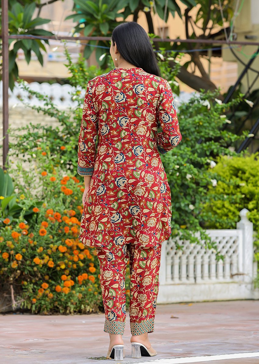 Women's Maroon Kalamkari Co - Ord Set in viscose rayon | Elegant & Comfortable Fashion - swadeshsouq.com