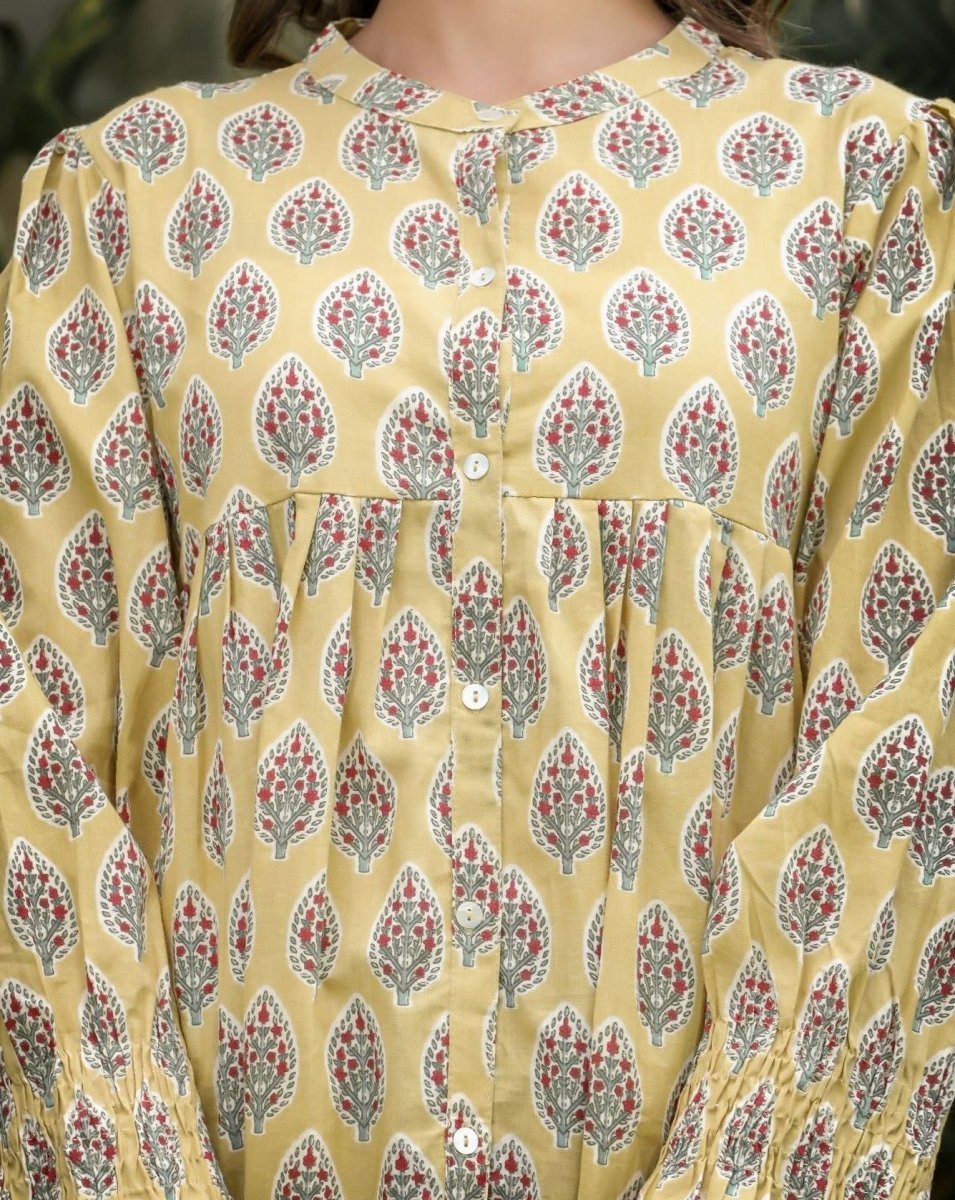 Yellow Floral Printed Cotton Tunic – Effortlessly Chic and Comfortable - swadeshsouq.com