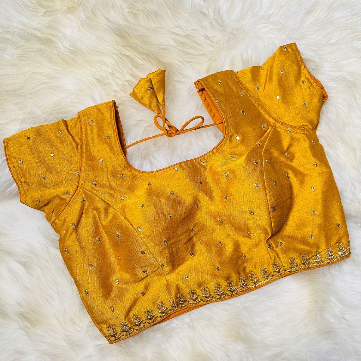 Yellow Silk Blouse with Zari Embroidery (Size 32–38) - swadeshsouq.com