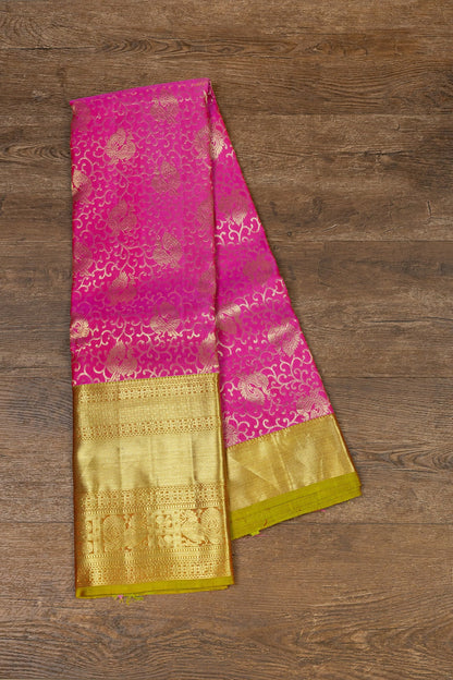 A Pink and Mustard Kanjeevaram Silk Saree - swadeshsouq.com