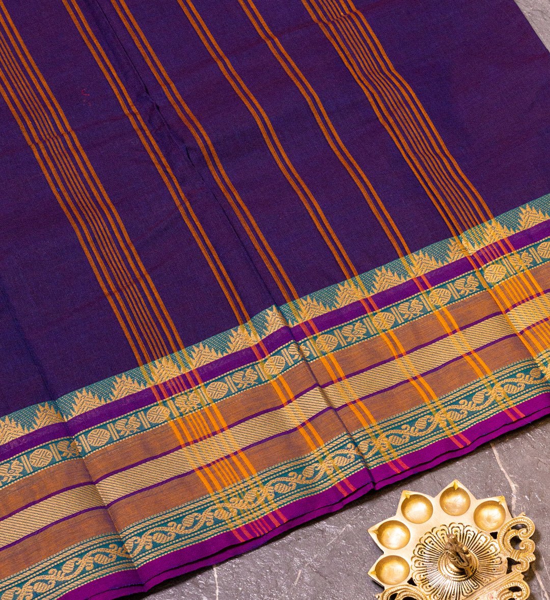 Add a Pop of Color with Our Bright Purple Plain Saree featuring Thread Border Chettinad Saree - swadeshsouq.com