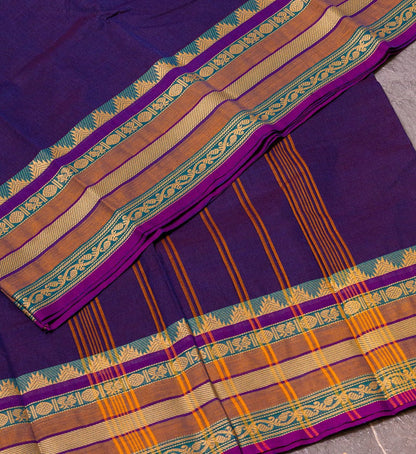 Add a Pop of Color with Our Bright Purple Plain Saree featuring Thread Border Chettinad Saree - swadeshsouq.com