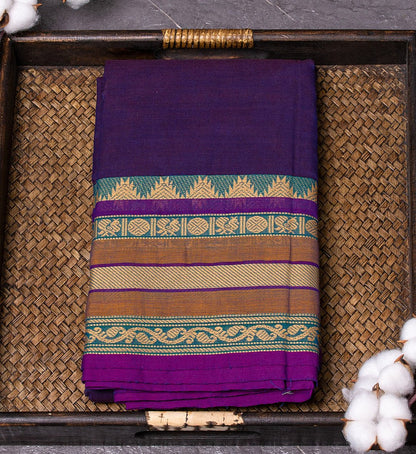 Add a Pop of Color with Our Bright Purple Plain Saree featuring Thread Border Chettinad Saree - swadeshsouq.com