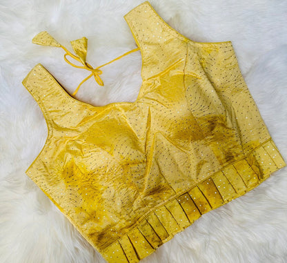 Add a Pop of Sunshine with Our Lemon Yellow Dual-Shaded Rawsilk Frilled Blouse with Sequin Embroidery - swadeshsouq.com