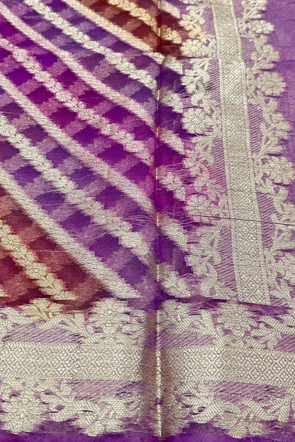 Amethyst Allure: Purple Banarasi Pure Organza Dupatta - swadeshsouq.com