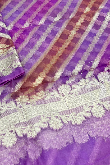 Amethyst Allure: Purple Banarasi Pure Organza Dupatta - swadeshsouq.com