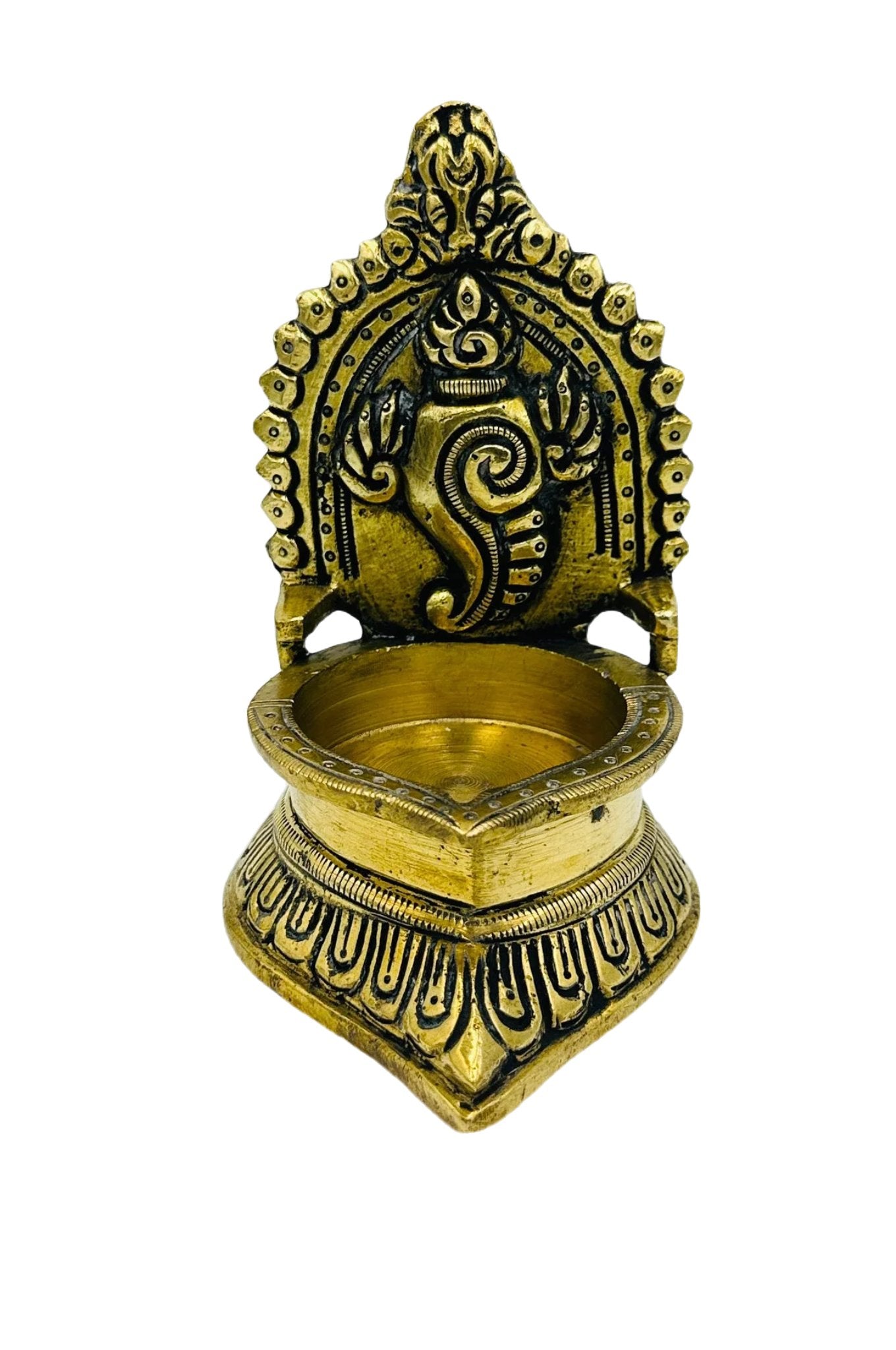 Antique Brass Shanku Chakram Diya - swadeshsouq.com