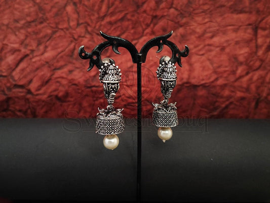 Antique Design Jhumkas with Pearl and Elephant Embellishments. - swadeshsouq.com