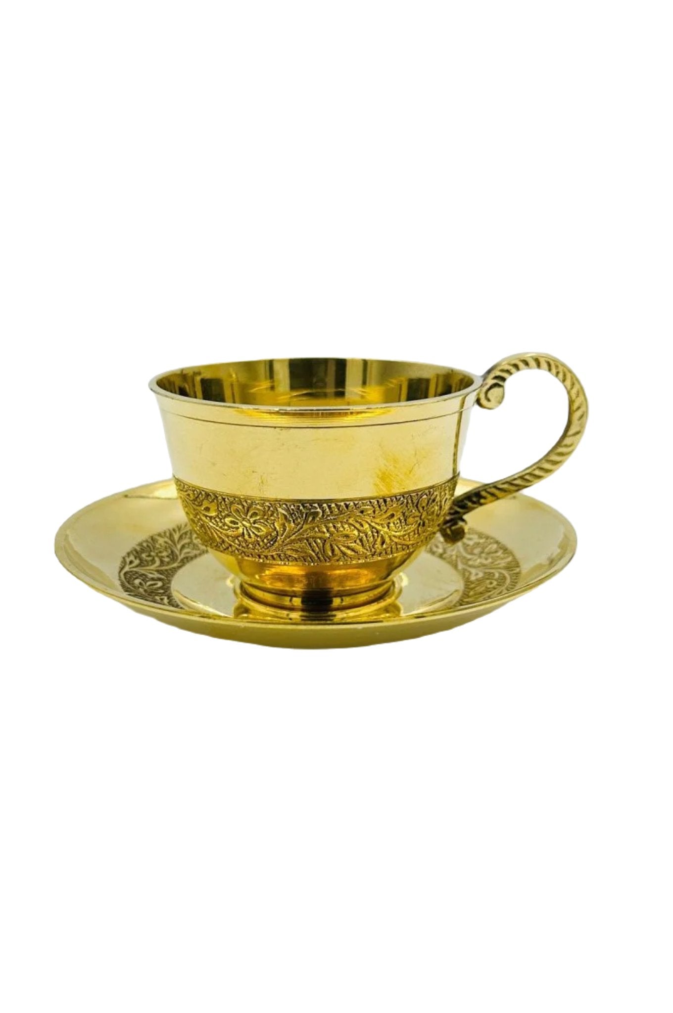 Antique Elegance: Brass Cup and Saucer Set (set of 2) - swadeshsouq.com