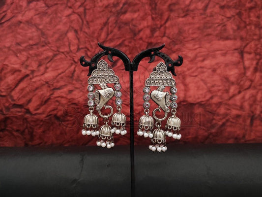 Antique Elephant Design Jhumkas in Oxidised Silver: A Perfect Fusion of Tradition and Style. - swadeshsouq.com