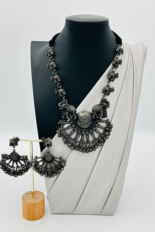 Antique Splendor: The Exquisite Oxidized Silver Antique Necklace. - swadeshsouq.com