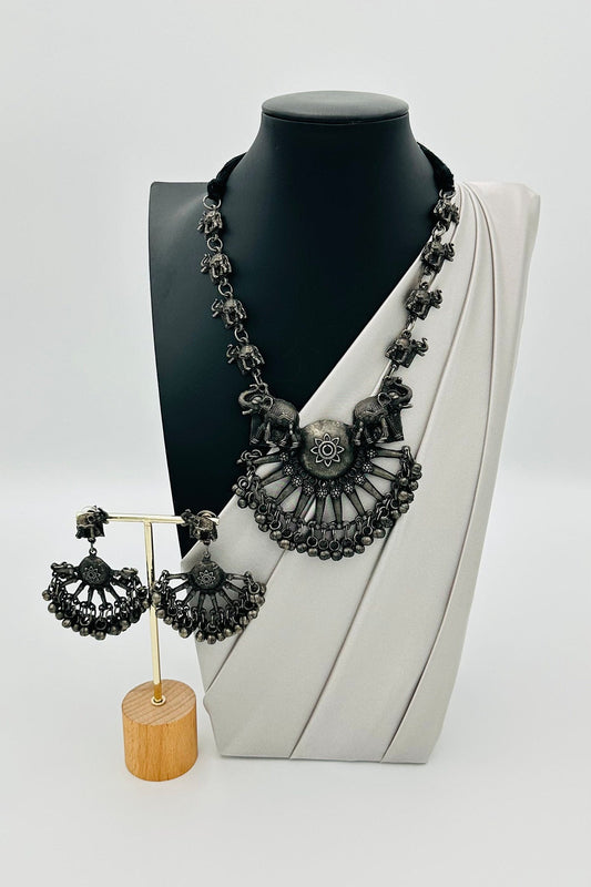 Antique Splendor: The Exquisite Oxidized Silver Antique Necklace. - swadeshsouq.com