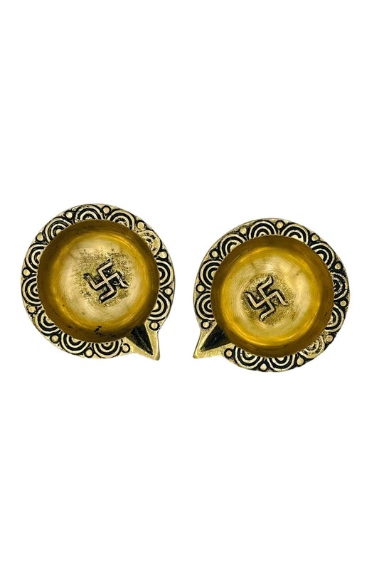 Antique Swastik Brass Diyas (set of 2) - swadeshsouq.com