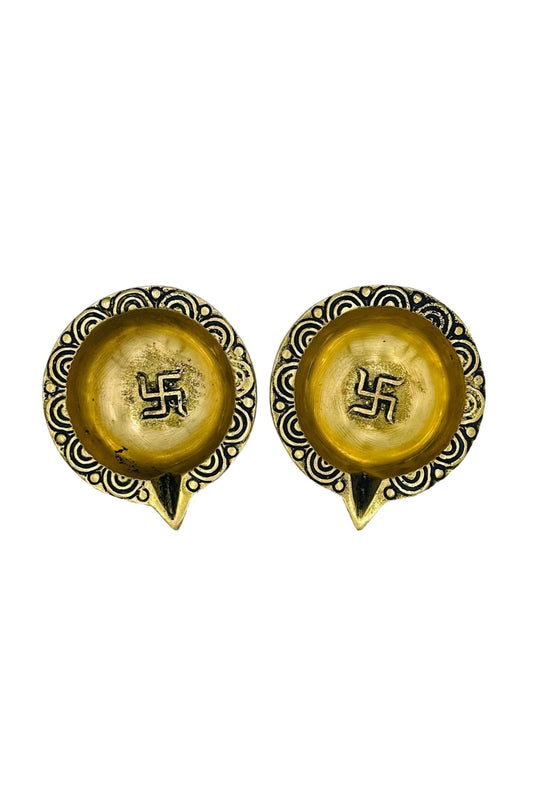 Antique Swastik Brass Diyas (set of 2) - swadeshsouq.com