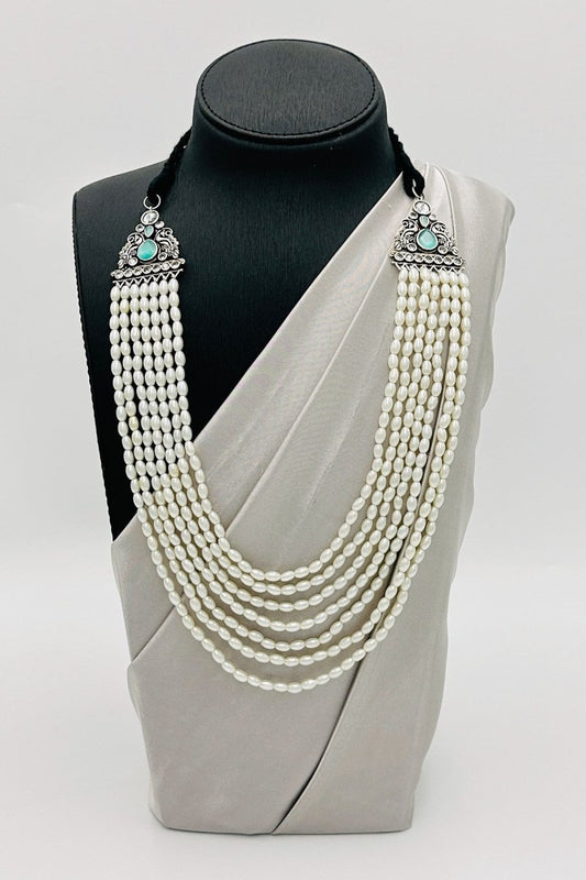 Aqua Elegance: Sea Green Pearl Necklace Set with Peacock Pendant - swadeshsouq.com