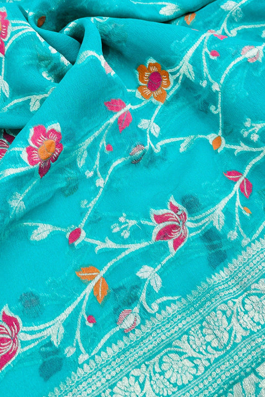 Aqua Harmony: Sea Green Banarasi Pure Georgette Dupatta - swadeshsouq.com