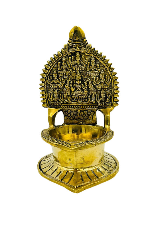 Ashtalakshmi Diya in Pure Brass Antique Design - swadeshsouq.com