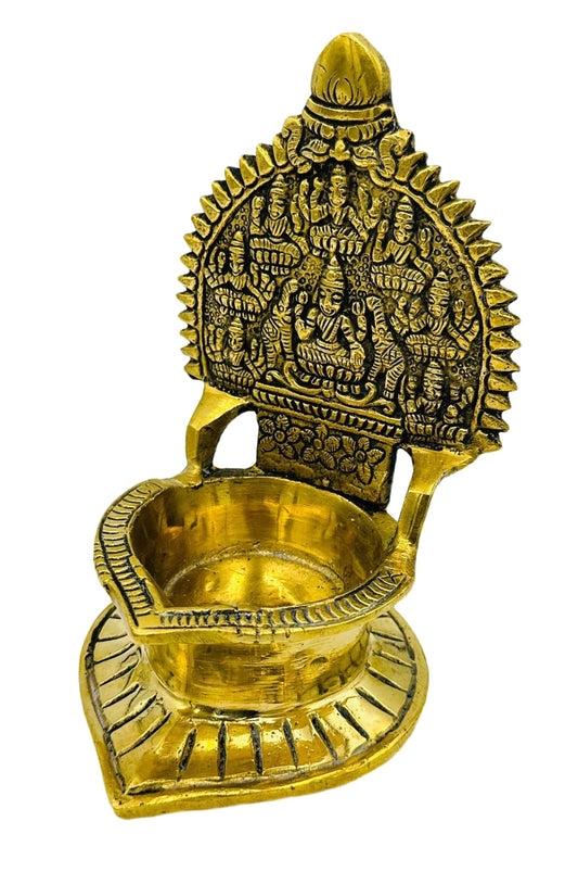 Ashtalakshmi Diya in Pure Brass Antique Design - swadeshsouq.com