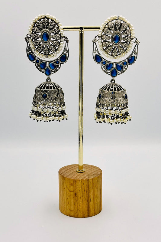 Azure Elegance Silver Jhumkas - swadeshsouq.com