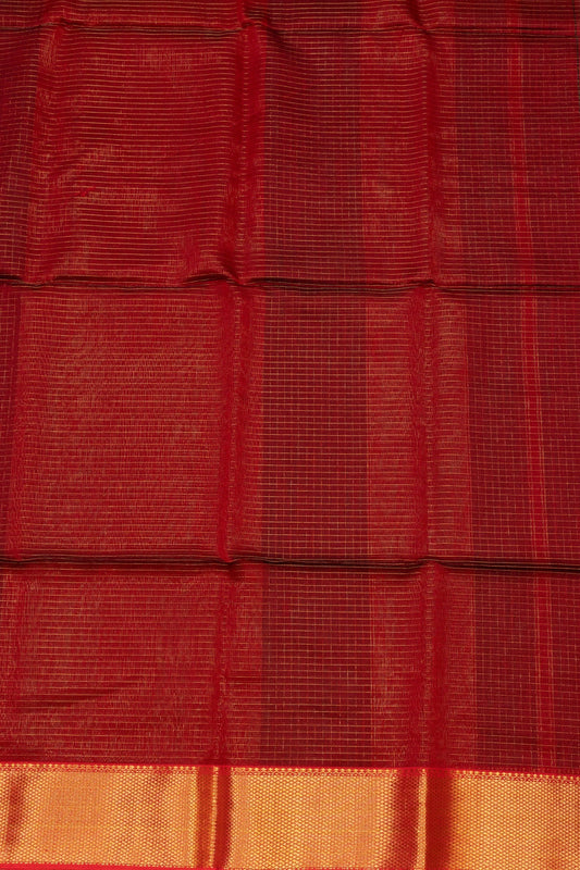 Black & Red Silk-Cotton Zari Checks Saree - swadeshsouq.com