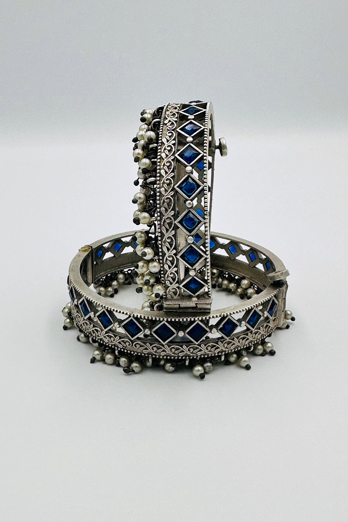 Blue Elegance Silver Bangles - swadeshsouq.com