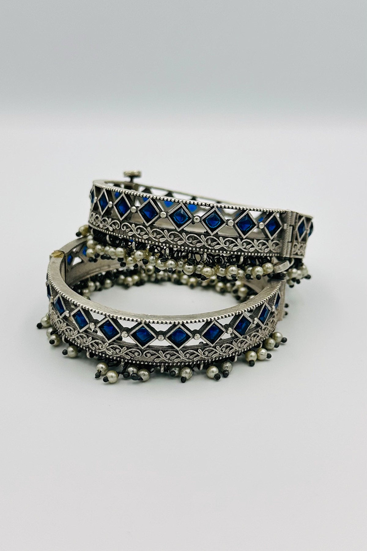 Blue Elegance Silver Bangles - swadeshsouq.com