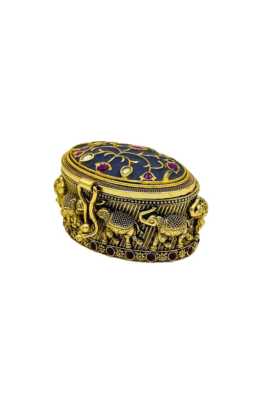 Blue Jadau Kumkum Box with Nagas and Filigree Craftsmanship - swadeshsouq.com