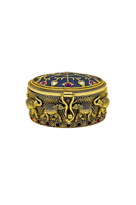 Blue Jadau Kumkum Box with Nagas and Filigree Craftsmanship - swadeshsouq.com