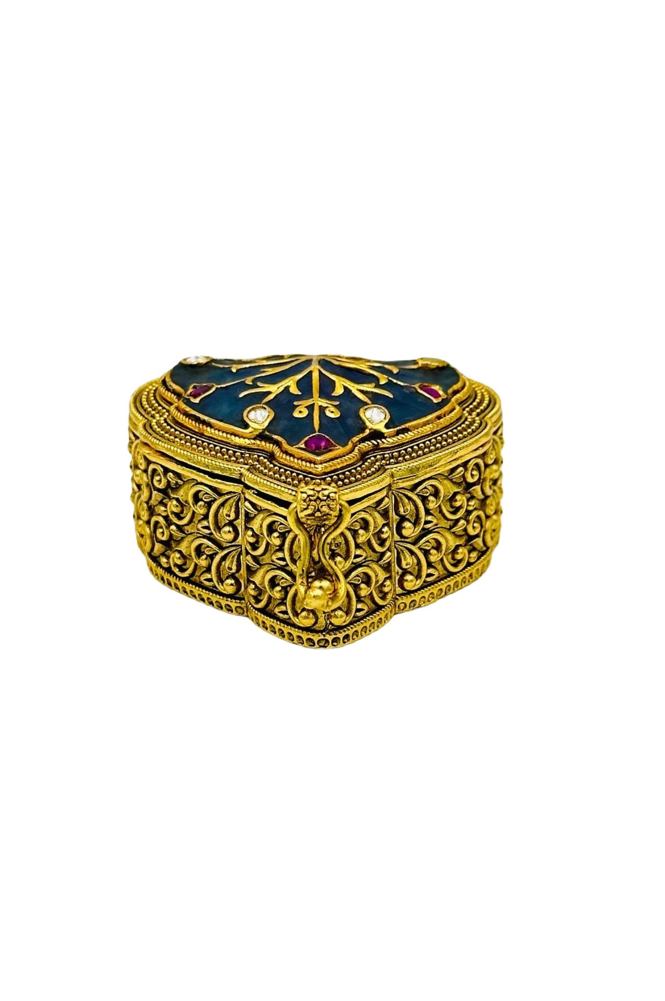 Blue Jadau Kumkum Box with Nagas Craftsmanship and Filigree Delights - swadeshsouq.com