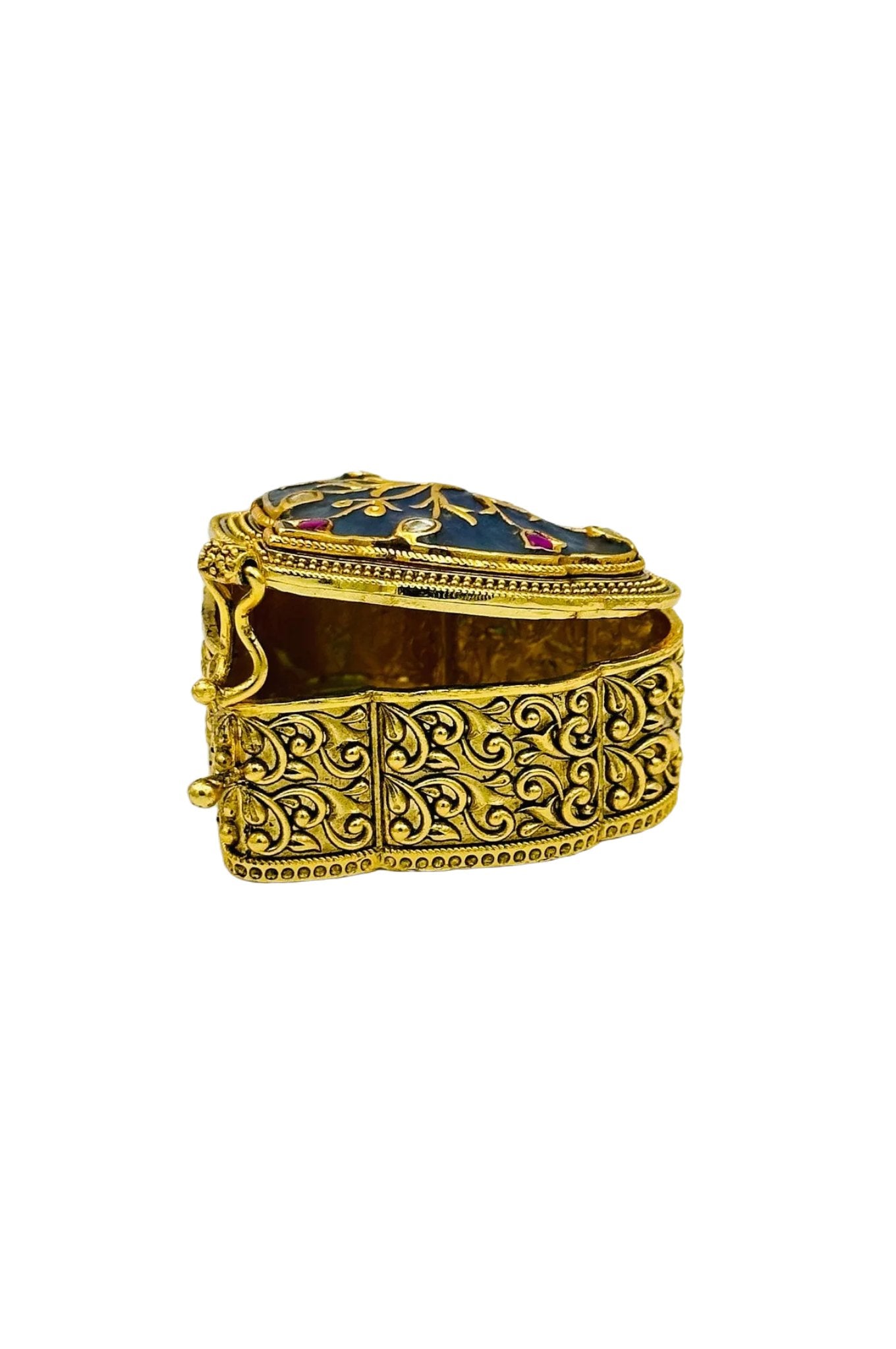 Blue Jadau Kumkum Box with Nagas Craftsmanship and Filigree Delights - swadeshsouq.com