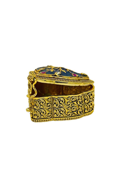 Blue Jadau Kumkum Box with Nagas Craftsmanship and Filigree Delights - swadeshsouq.com