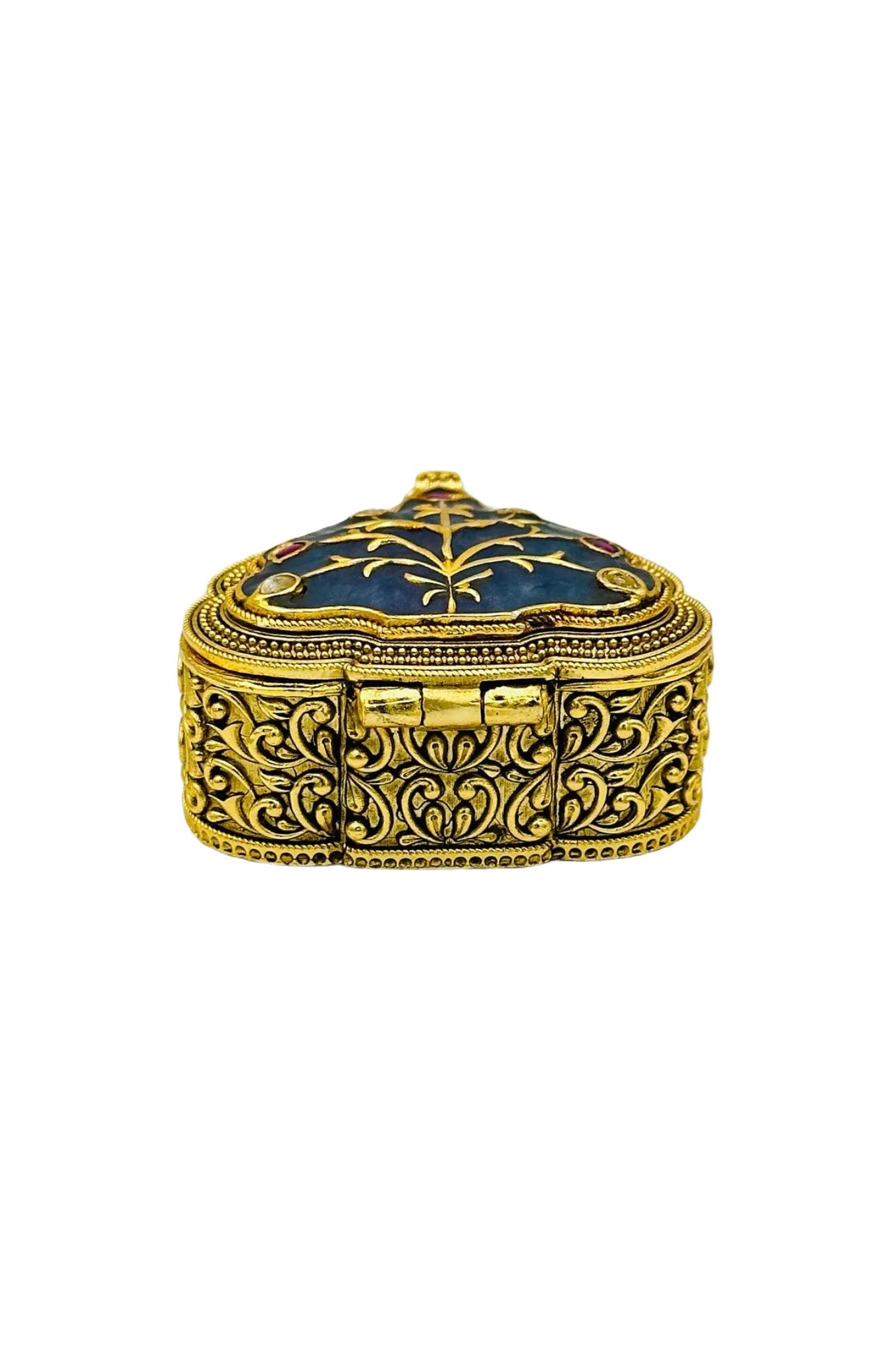 Blue Jadau Kumkum Box with Nagas Craftsmanship and Filigree Delights - swadeshsouq.com