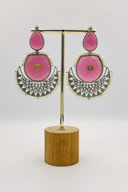 Blush Charm: Pink Crescent Earrings - swadeshsouq.com