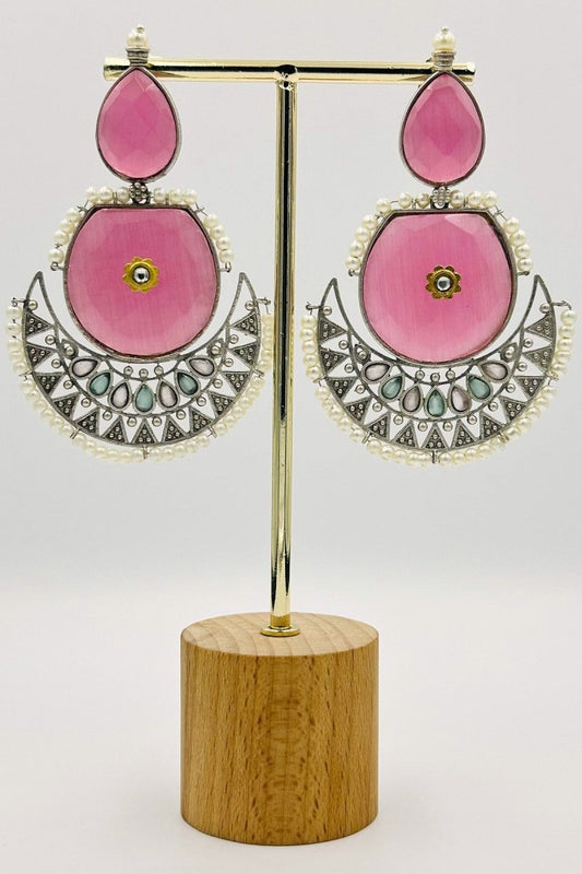 Blush Charm: Pink Crescent Earrings - swadeshsouq.com