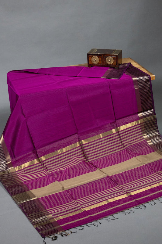 Blush Pink Maheshwari Silkcotton Saree - swadeshsouq.com