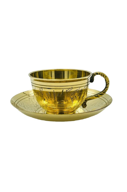 Brass Cup and Saucer Set with Exquisite Design - swadeshsouq.com