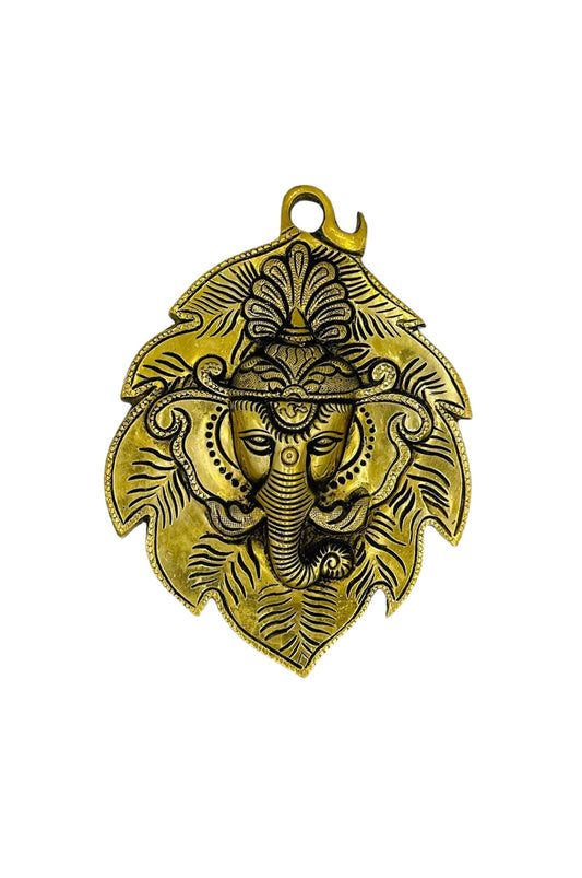 Brass Ganesh Door/Wall Hanging with Intricate Leaf Design - swadeshsouq.com