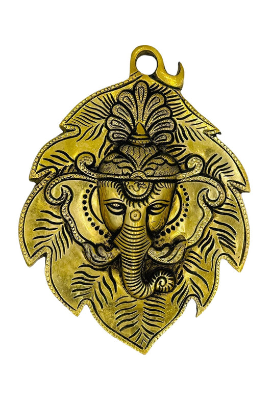 Brass Ganesh Door/Wall Hanging with Intricate Leaf Design - swadeshsouq.com